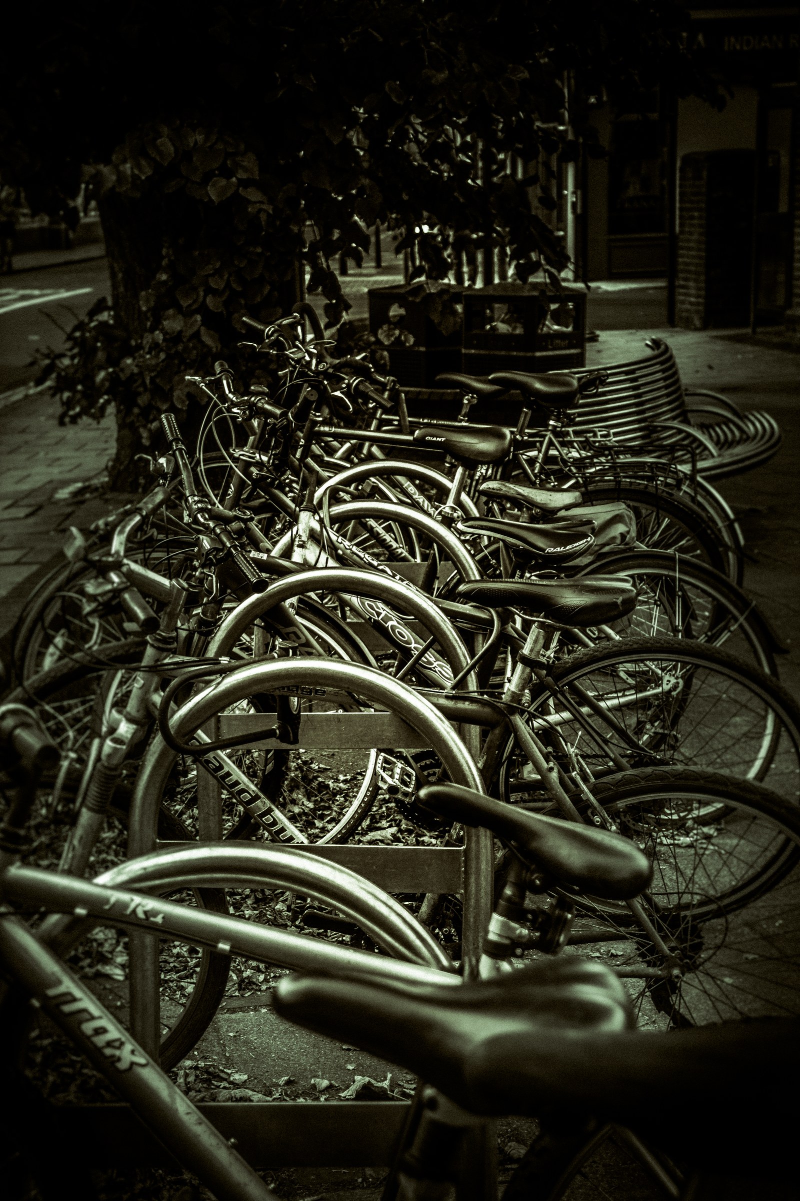 This evocative photograph captures the quiet charm of an urban bicycle parking area, bathed in soft glow of ambient light. The monochromatic palette enhances the timeless aesthetic, inviting viewers to reflect on the rhythm of city life. The composition, with its overlapping lines of bicycles, creates a illusion of depth and movement, drawing the eye into the scene. Perfect for a executive office or modern gallery wall, this piece evokes a calmness of a city's pulse, making it a ideal focal point for any space seeking a perfect balance of urban sophistication and artistic flair.
