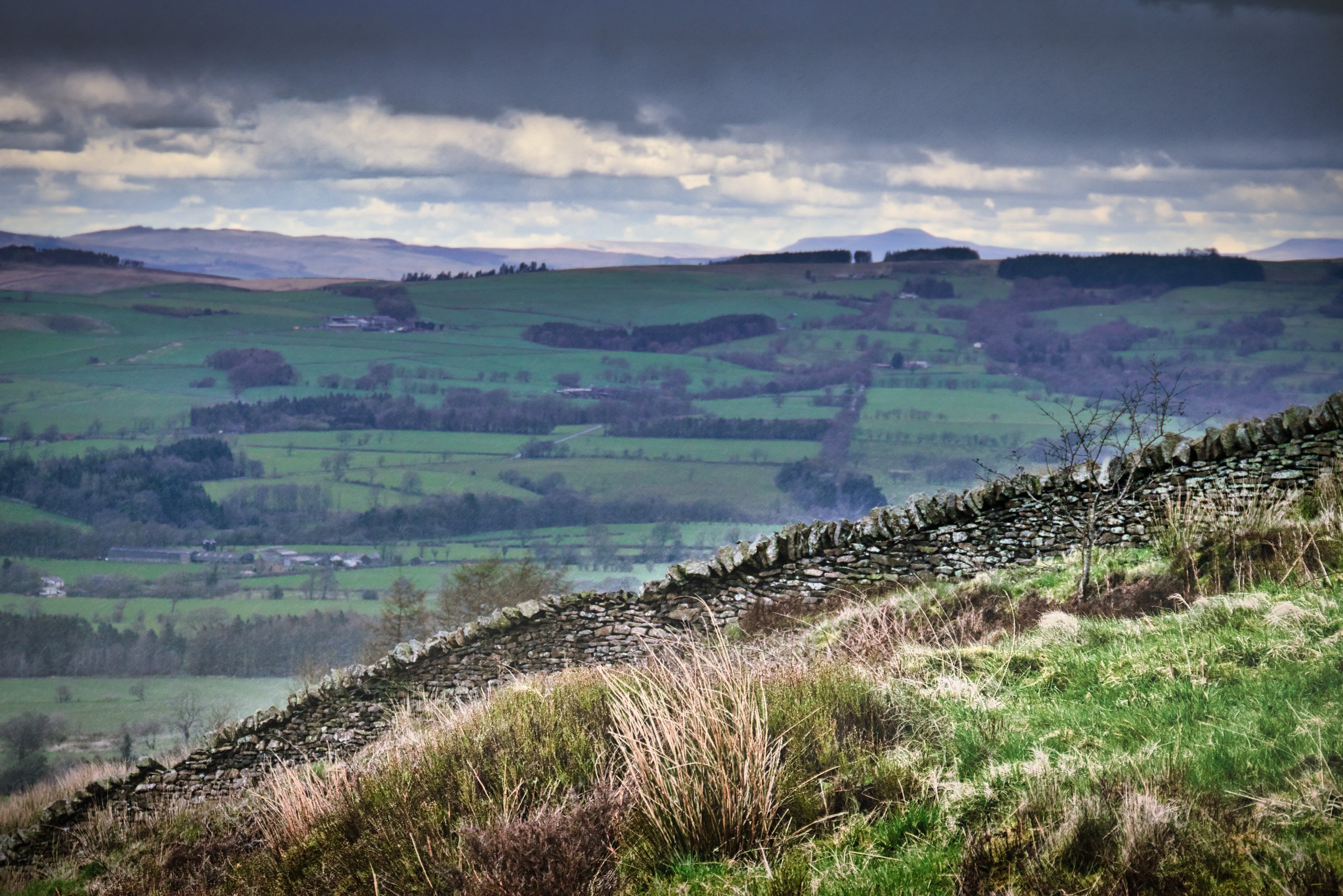 Capture the essence of tranquility and natural beauty with this stunning landscape photograph. The soft, diffused light of a cloudy day bathes the rolling hills in a perfect light, evoking a calm and peaceful mood of a countryside. The composition, with its sweeping horizon and the rustic stone wall in the foreground, creates a perfect balance between nature and human touch. This rich greens and earthy tones make this piece a versatile addition to any modern or traditional interior, ideal for a living room as a focal point or the executive office to inspire calm and focus. Hang it in way wall where you can enjoy its serene beauty every day.
